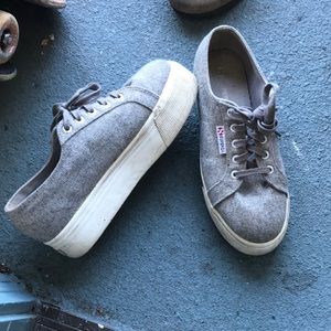 Superga gray platform sneaker - wool feel fabric